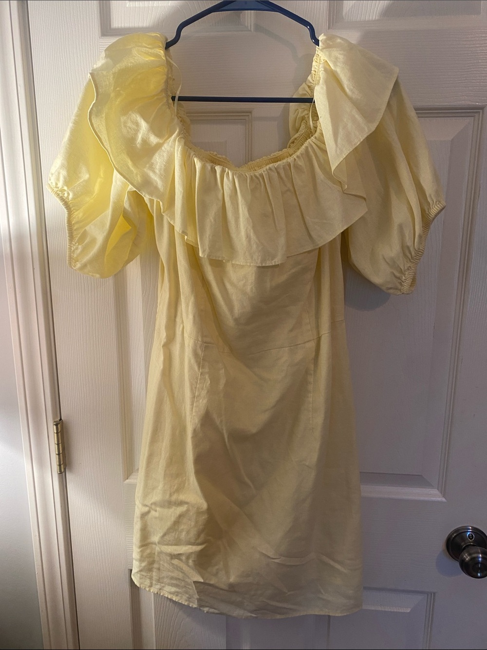 H&M Pale Yellow Off-Shoulder Ruffle Mini Dress